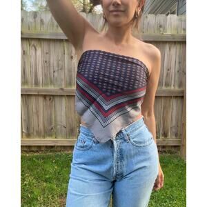 Vintage Navy Graphic Square Scarf — 90s French Style - Preppy